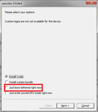 redsn0w 0.9.6b4 - tethering